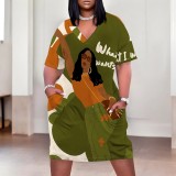 1 Piece Custom Casual Digital Printing V Neck Plus Size Midi Dresses