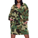 1 Piece Custom Casual Digital Printing V Neck Plus Size Midi Dresses