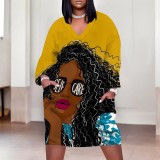 1 Piece Custom Casual Digital Printing V Neck Plus Size Midi Dresses