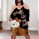 1 Piece Custom Casual Digital Printing V Neck Plus Size Midi Dresses
