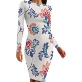 1 Piece Custom Casual Digital Printing Long Sleeve O Neck Midi Dresses