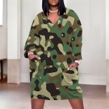 1 Piece Custom Casual Digital Printing V Neck Plus Size Midi Dresses