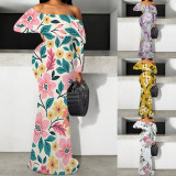 1 Piece Custom Casual Digital Printing Off Shoulder Maxi Dresses