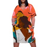 1 Piece Custom Casual Digital Printing V Neck Plus Size Midi Dresses