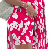 1 Piece Custom Casual Digital Printing V Neck Split Short Set