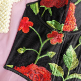 Corset Cross Floral Embroidery Retro Straps Shapewear