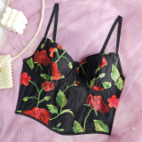 Corset Cross Floral Embroidery Retro Straps Shapewear