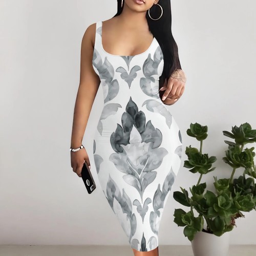 1 Piece Custom Casual Digital Printing Sleeveless Midi Dress