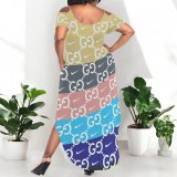 1 Piece Custom Casual Digital Printing Cold Shoulder Plus Size Maxi Dress