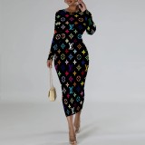 1 Piece Custom Casual Digital Printing Long Sleeve Mid Dress
