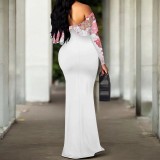 1 Piece Custom Casual Print Flower Off Shoulder Maxi Dress