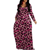 1 Piece Custom Casual Print V Neck Long Sleeve Fall Outings Straight Loose Maxi Dress