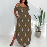 1 Piece Custom Casual Digital Printing Cold Shoulder Plus Size Maxi Dress