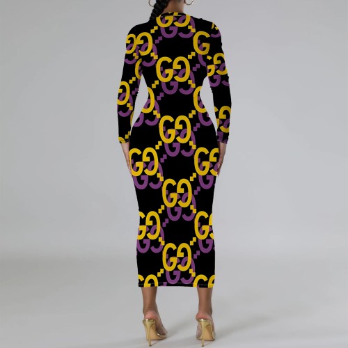 1 Piece Custom Casual Digital Printing Long Sleeve Mid Dress