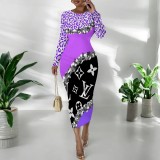1 Piece Custom Casual Digital Printing Long Sleeve Mid Dress
