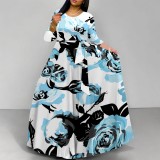 1 Piece Custom Casual Print O Neck Long Sleeve Maxi Dress