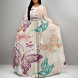 1 Piece Custom Casual Print O Neck Long Sleeve Maxi Dress