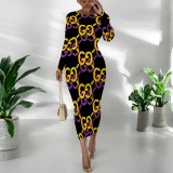 1 Piece Custom Casual Digital Printing Long Sleeve Mid Dress