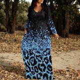 1 Piece Custom Casual Print V Neck Long Sleeve Fall Outings Straight Loose Maxi Dress