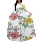 1 Piece Custom Casual Print O Neck Long Sleeve Maxi Dress