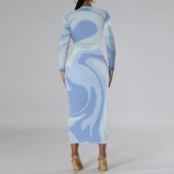 1 Piece Custom Casual Digital Printing Long Sleeve Mid Dress