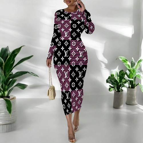 1 Piece Custom Casual Digital Printing Long Sleeve Mid Dress