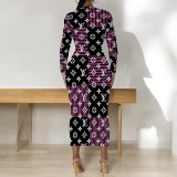 1 Piece Custom Casual Digital Printing Long Sleeve Mid Dress