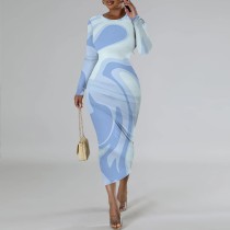 1 Piece Custom Casual Digital Printing Long Sleeve Mid Dress 1 Piece Custom Casual Digital Printing Long Sleeve Mid Dress