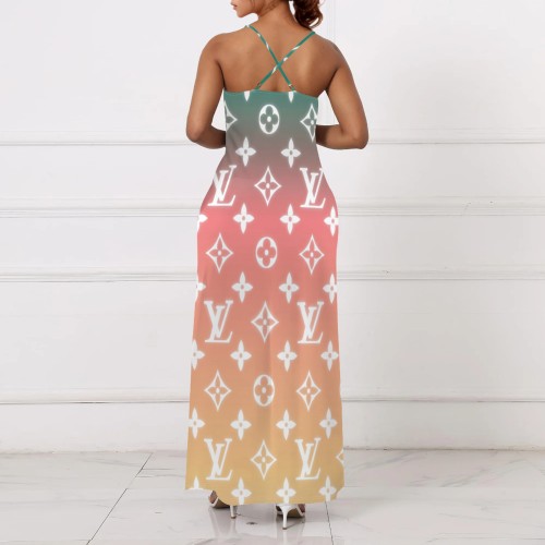 1 Piece Custom Casual Print Straps V Neck Long Dresses