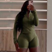 Sportswear Casual Tight Long Sleeve Shorts Two-piece Set