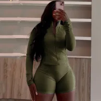 Sportswear Casual Tight Long Sleeve Shorts Two-piece Set
