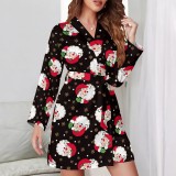 1 Piece Custom Casual Print V Neck Christmas Satin Robe