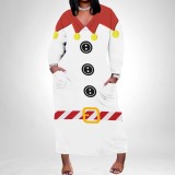 1 Piece Custom Casual Print V Neck Long Sleeve Plus Size Christmas Maxi Dresses