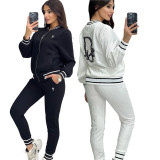 Fashion Thread Embroidery Casual Embossing Sports Zipper Two-piece Set