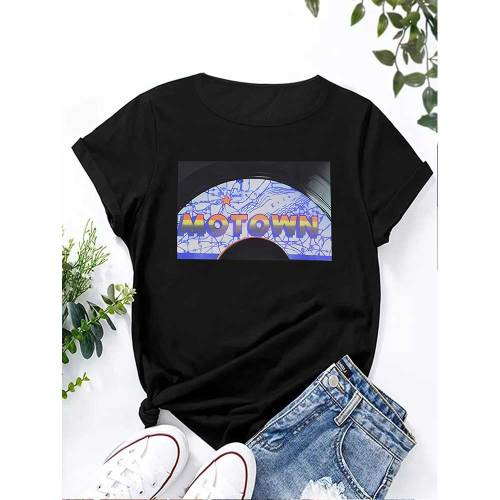 1 Piece Custom Black Casual Short Sleeve Print T-shirt