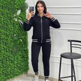 Fashion Thread Embroidery Casual Embossing Sports Zipper Two-piece Set