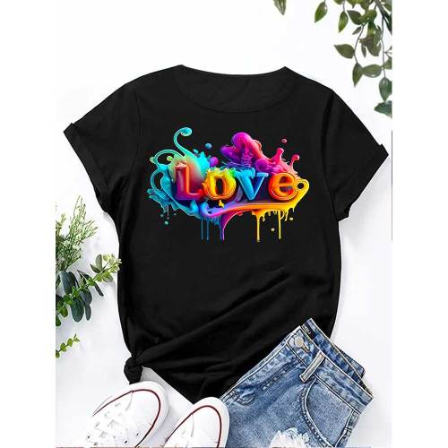 1 Piece Custom Black Casual Short Sleeve Print T-shirt