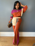 Solid Color Colorblock Contrast Two-piece Pant Set