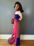 Solid Color Colorblock Contrast Two-piece Pant Set