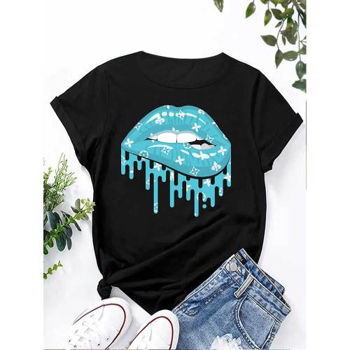 1 Piece Custom Black Casual Short Sleeve Print T-shirt