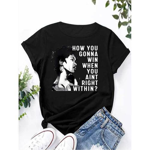 1 Piece Custom Black Casual Short Sleeve Print T-shirt