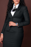 Elegant Peak Collar Solid Blazer & Skirt Set