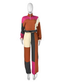 Solid Color Colorblock Contrast Two-piece Pant Set