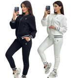 Fashion Thread Embroidery Casual Embossing Sports Zipper Two-piece Set