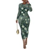 1 Piece Custom Casual Digital Printing Long Sleeve Mid Dress