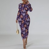 1 Piece Custom Casual Digital Printing Long Sleeve Mid Dress