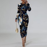1 Piece Custom Casual Digital Printing Long Sleeve Mid Dress
