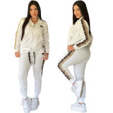 Casual Long Sleeve Sportswear Sweatshirt Embossed Zipper Pant Set