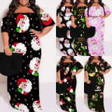 1 Piece Custom Casual Digital Printing Off Shoulder Christmas Maxi Dresses
