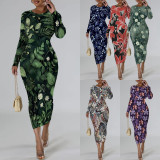 1 Piece Custom Casual Digital Printing Long Sleeve Mid Dress